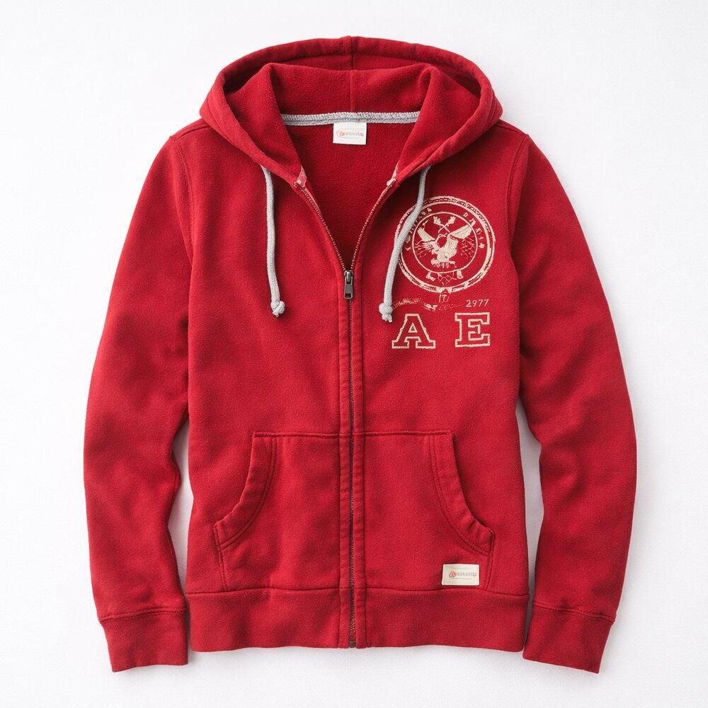 American Eagle‎ Outfitters Red Full Zip Hoodie XS Embroidered Crest Logo AE 1977